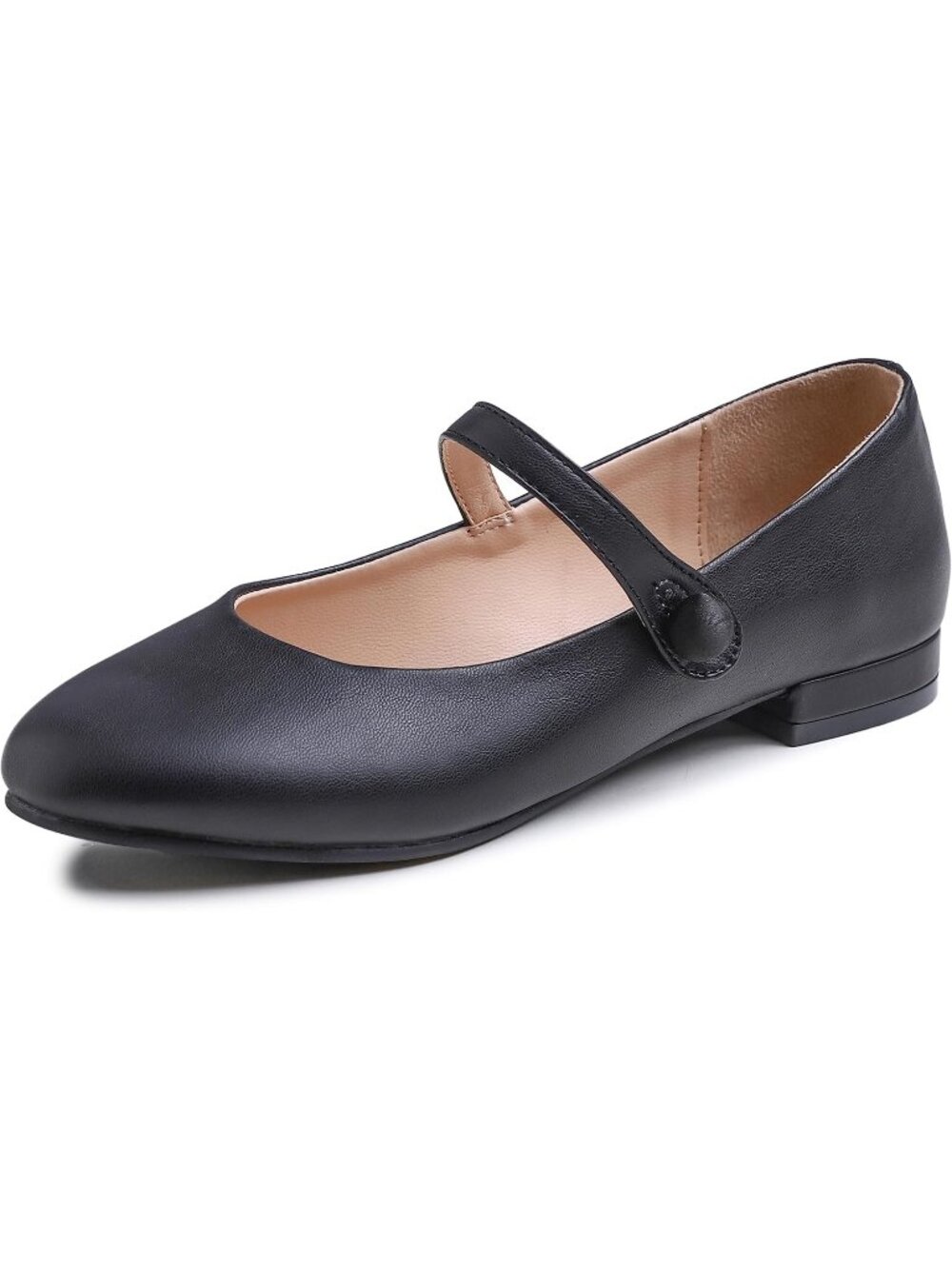 Women's Mary Jane Fashion Round Toe Easy Buckle Slip On Flat Heel Ballet Black